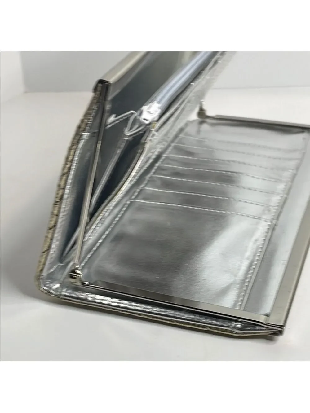 Gold and Silver Textured Clutch with Secure Closure